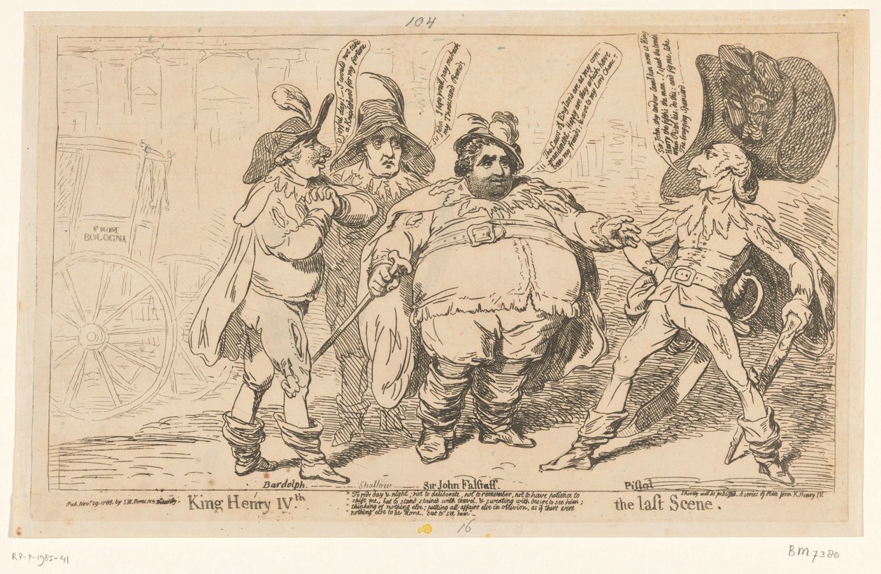Spotpresentti Charles Foxissa, 1788 Kuningas Henrik IV. Viimeinen kohtaus (otsikko esineessä) tekijältä James Gillray