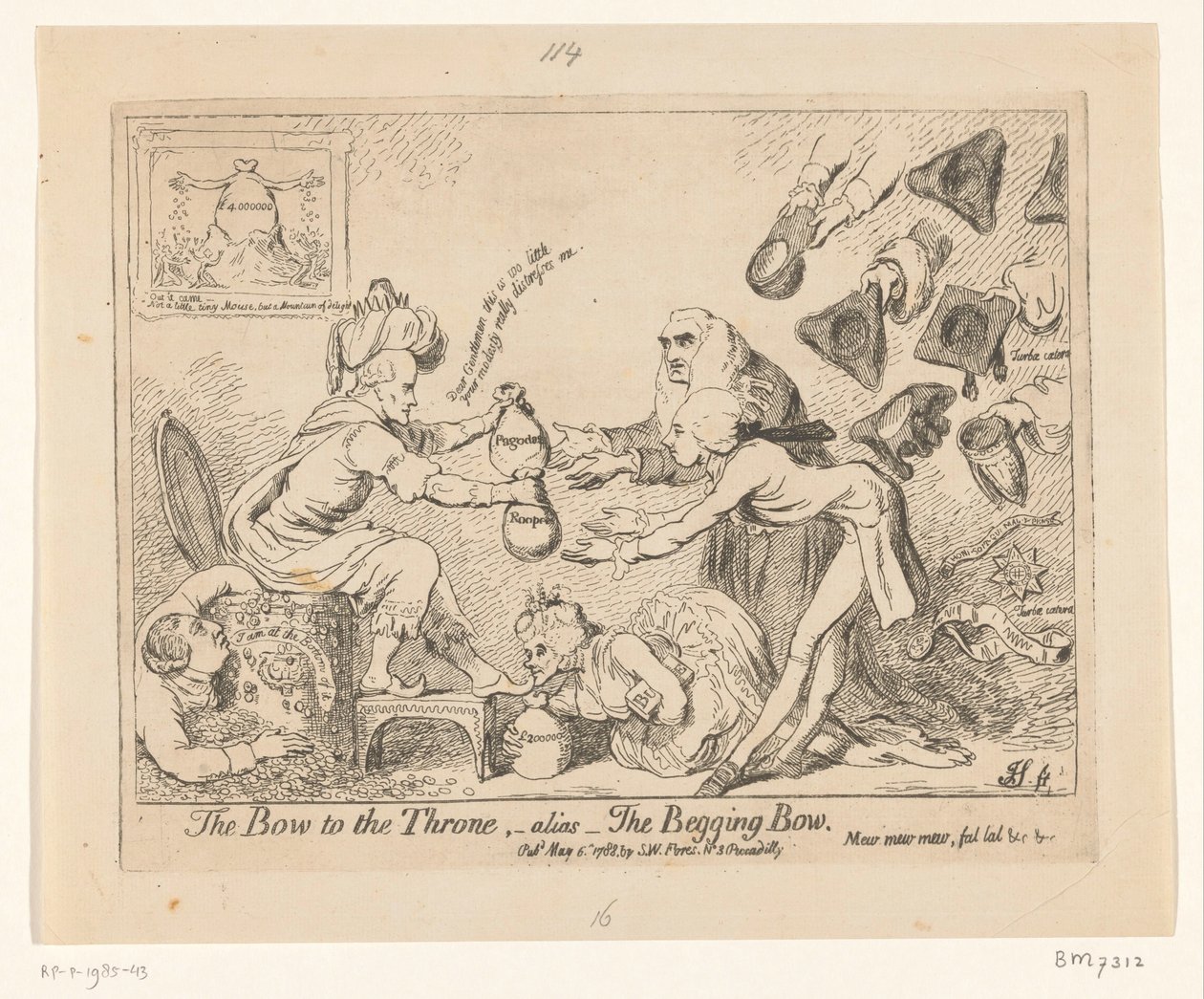 Spotprent, Warren Hastings, 1788 Kumari valtaistuimelle, -alias- kerjäävä jousi tekijältä James Gillray
