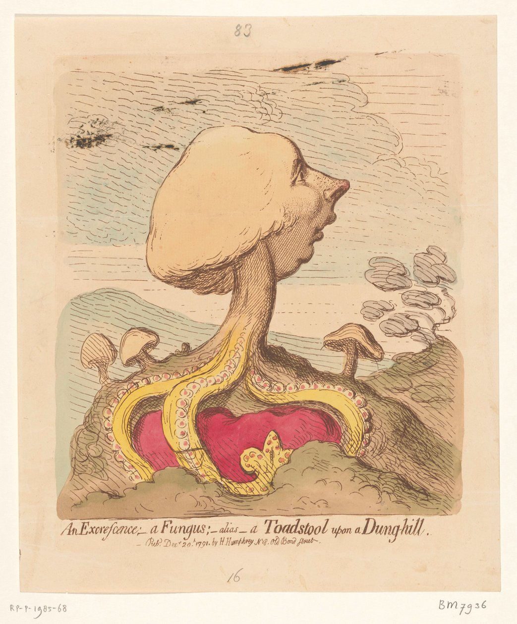 Karikatyyri William Pitt nuoremmasta, 1791 Excrescence; - sieni; -alias- Myrkkysieni lannan kukkulalla tekijältä James Gillray