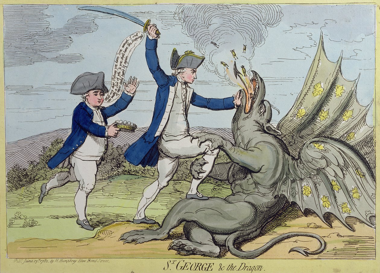 St. George and the Dragon, julkaissut Hannah Humphrey vuonna 1782 (käsinvärinen etsaus) tekijältä James Gillray