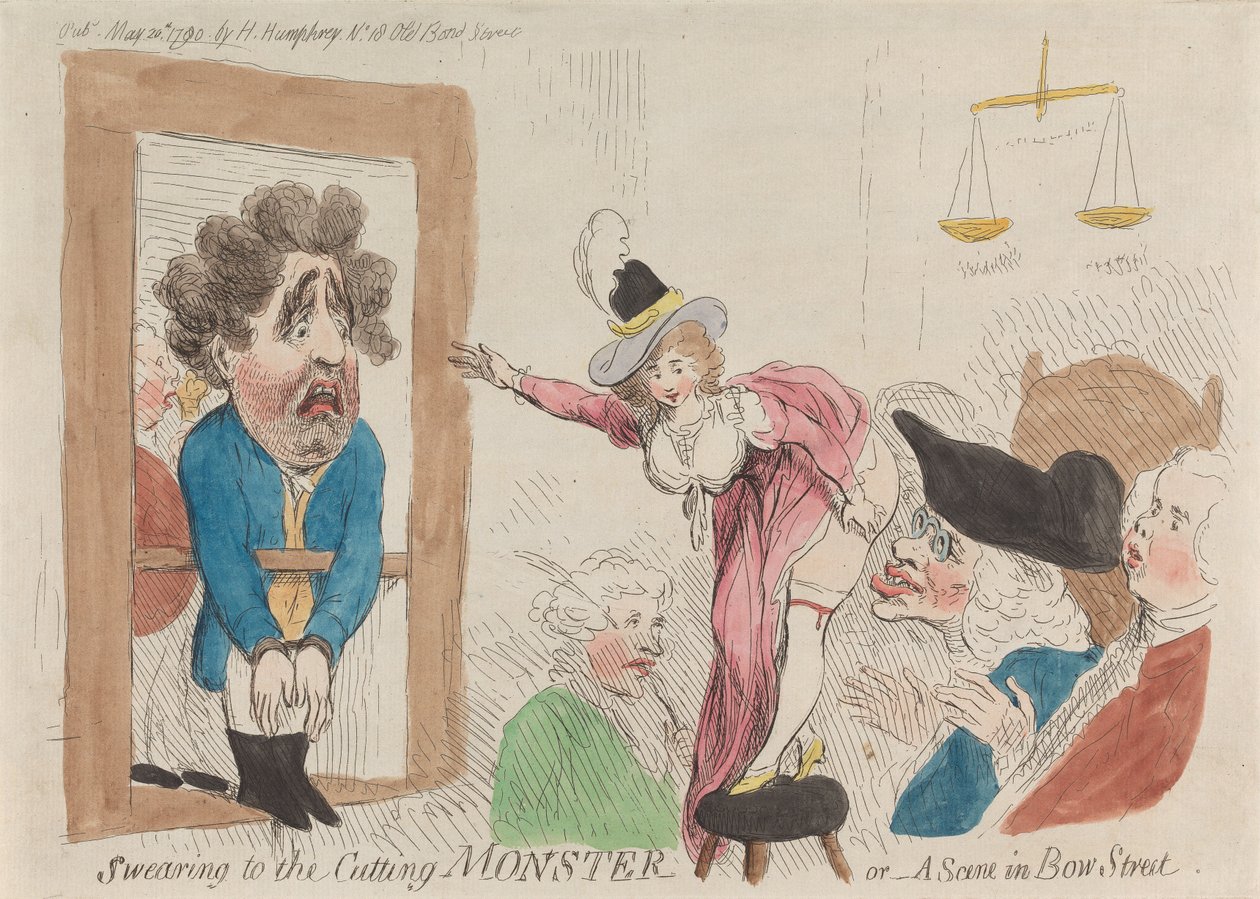 Vala Cutting Monsterille eli – Kohtaus Bow Streetillä tekijältä James Gillray