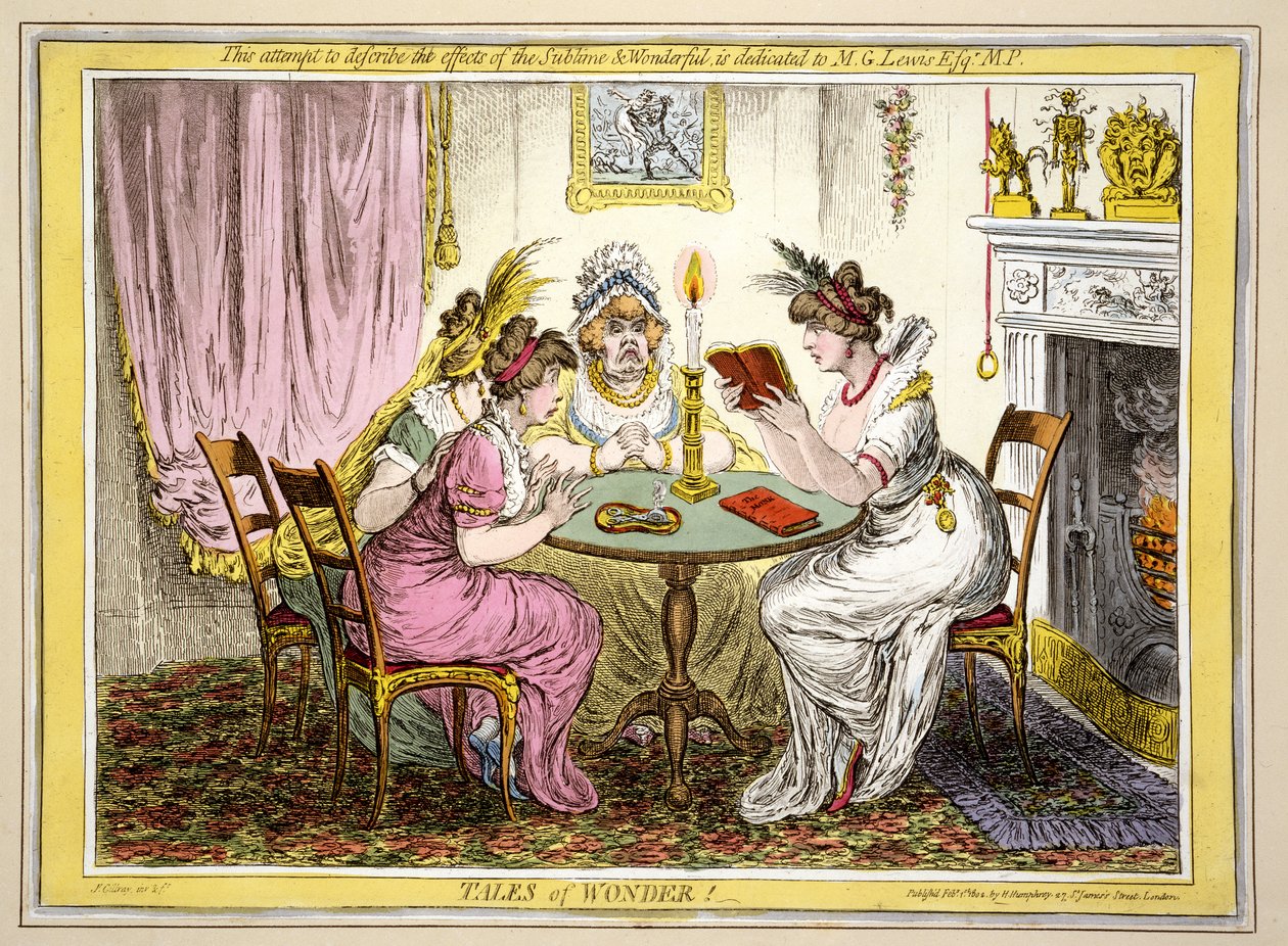 Tales of Wonder, pubi. H. Humphrey, Lontoo, 1802 (käsinvärinen etsaus) tekijältä James Gillray