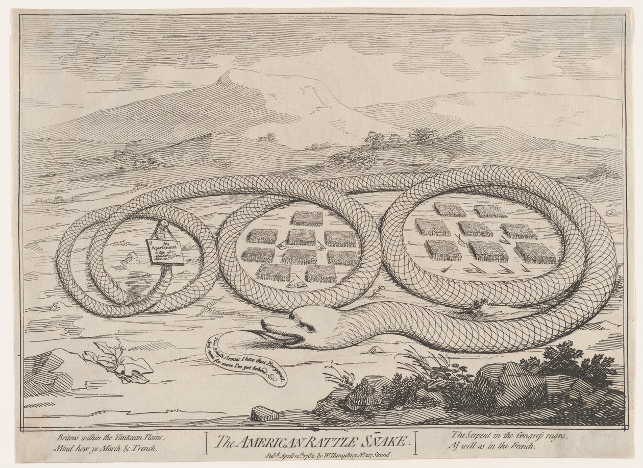 American Rattle Snake, 12. huhtikuuta 1782, 12. huhtikuuta 1782. tekijältä James Gillray.