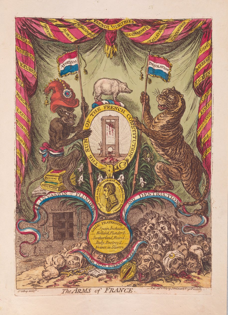 The Arms of France, pub. 1805 (käsinvärinen kaiverrus) tekijältä James Gillray