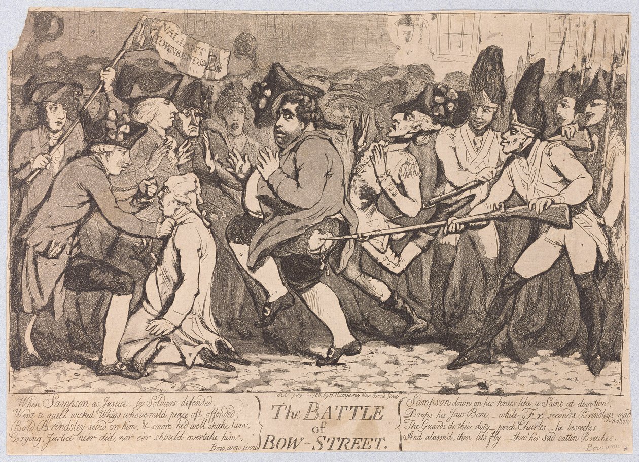 The Battle of Bow-Street, pubi. 1788 tekijältä James Gillray