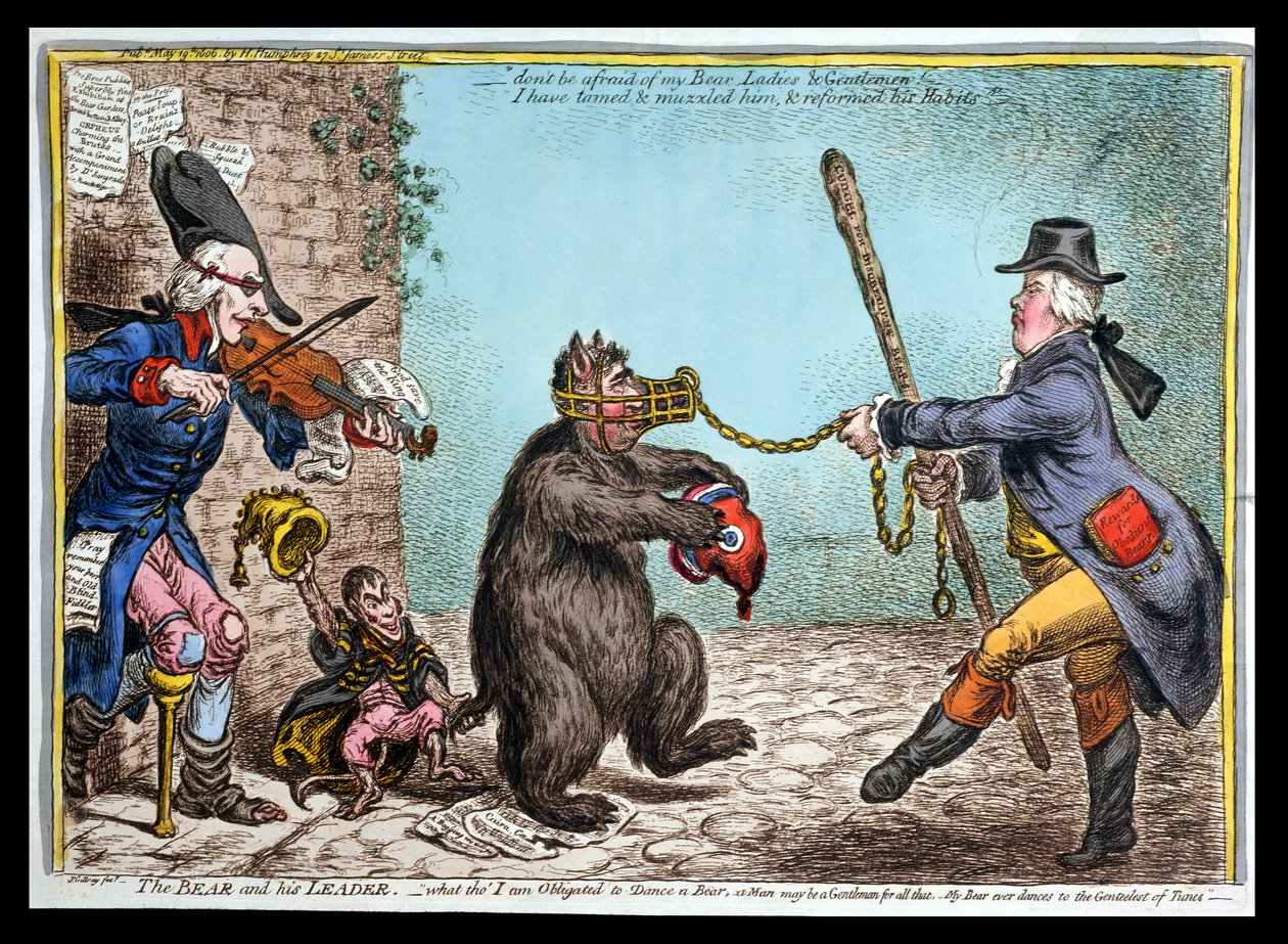 The Bear and his Leader, julkaissut Hannah Humphrey vuonna 1806 (käsinvärinen etsaus) tekijältä James Gillray