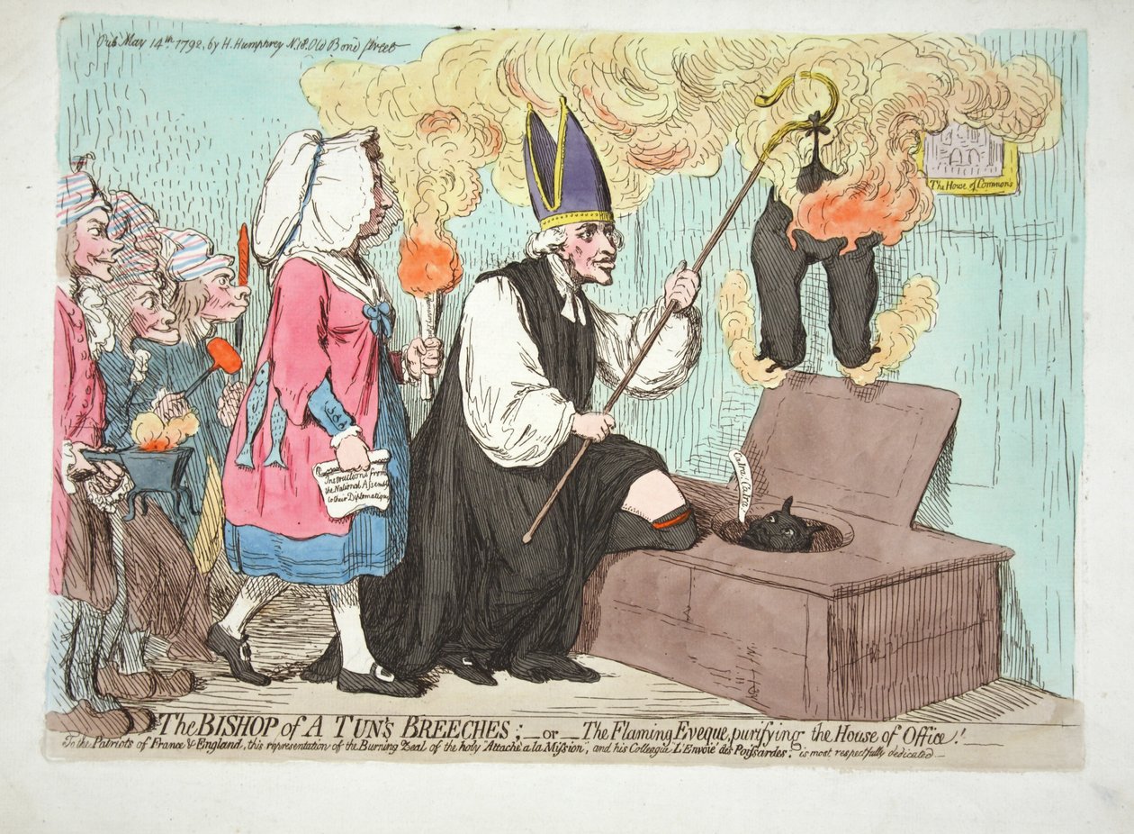 A Tunsin piispa -housut; - Flaming Eveque puhdistaa Office of Officen! Ranskan ja Englannin patriooteille tämä pyhän Attacehin a la Missionin palavan innostuksen esitys, ja tekijältä James Gillray