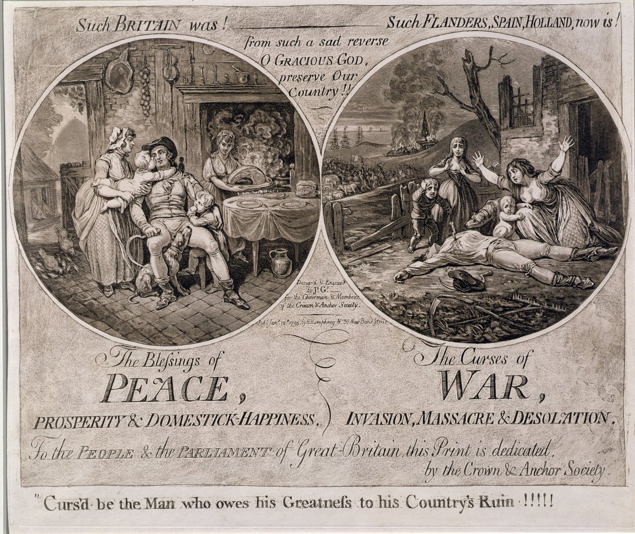 The Blessings of Peace ja The Curses of War, julkaissut Hannah Humphrey vuonna 1795 tekijältä James Gillray