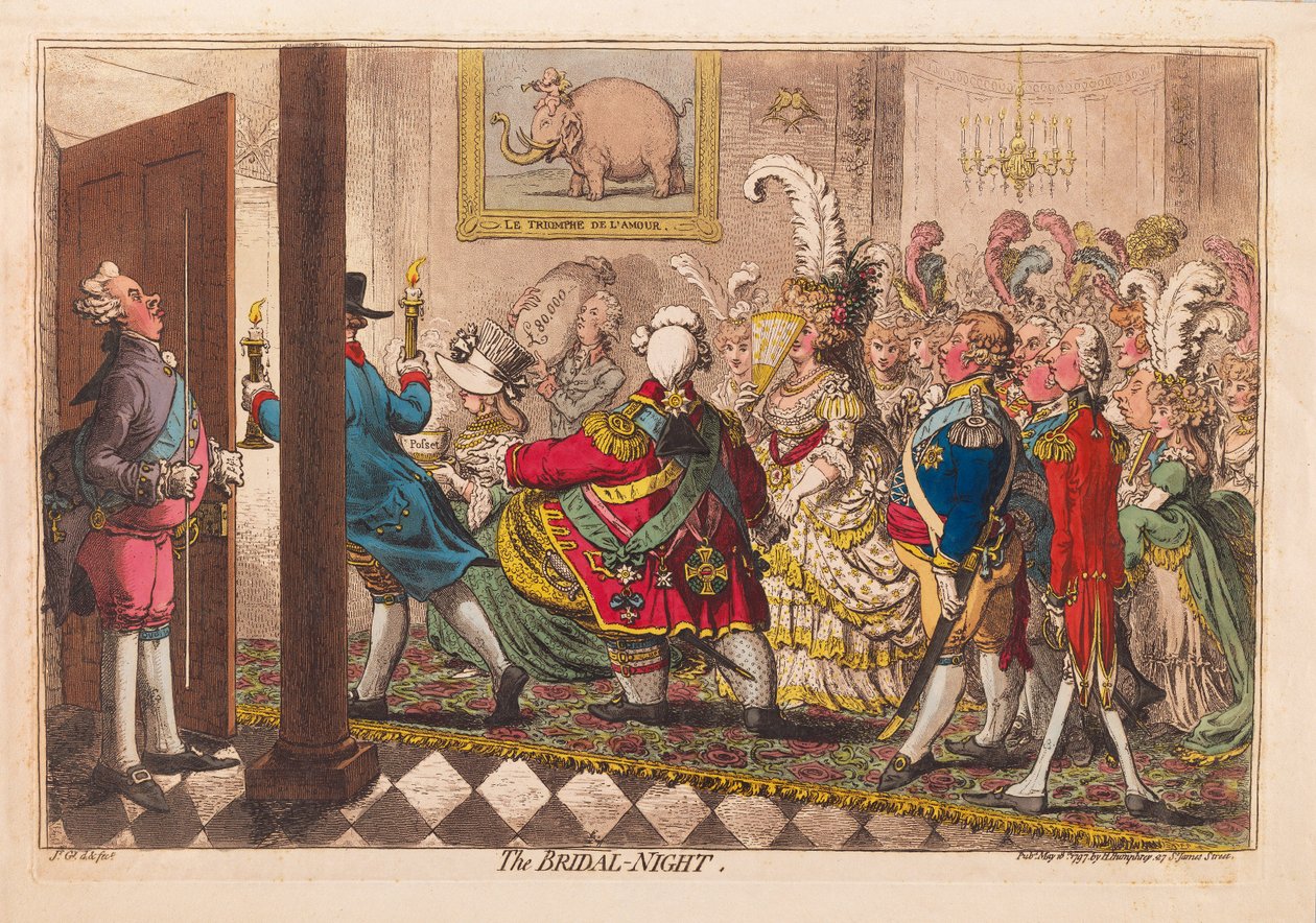 Morsiusyö, pubi. 1797 (käsinvärinen kaiverrus) tekijältä James Gillray
