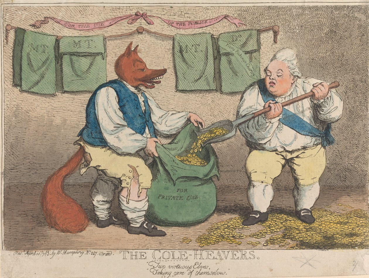 Koalition työntäjät. Kaksi hyveellistä haltijaa pitämässä huolta itsestään tekijältä James Gillray