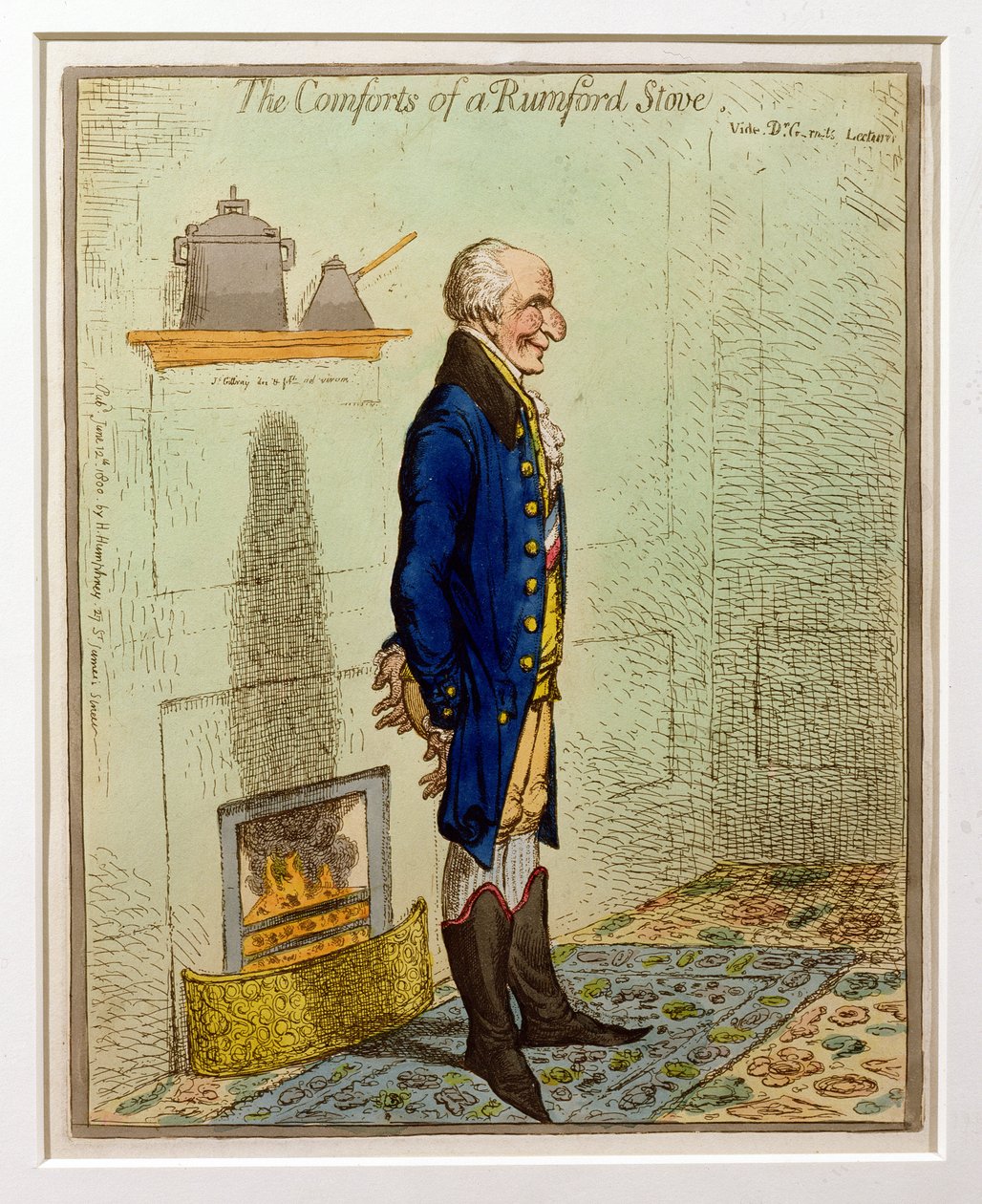 Rumford-uunin mukavuudet, pubi. kirjoittanut Hannah Humphrey, 1800 (etsaus ja wc) tekijältä James Gillray