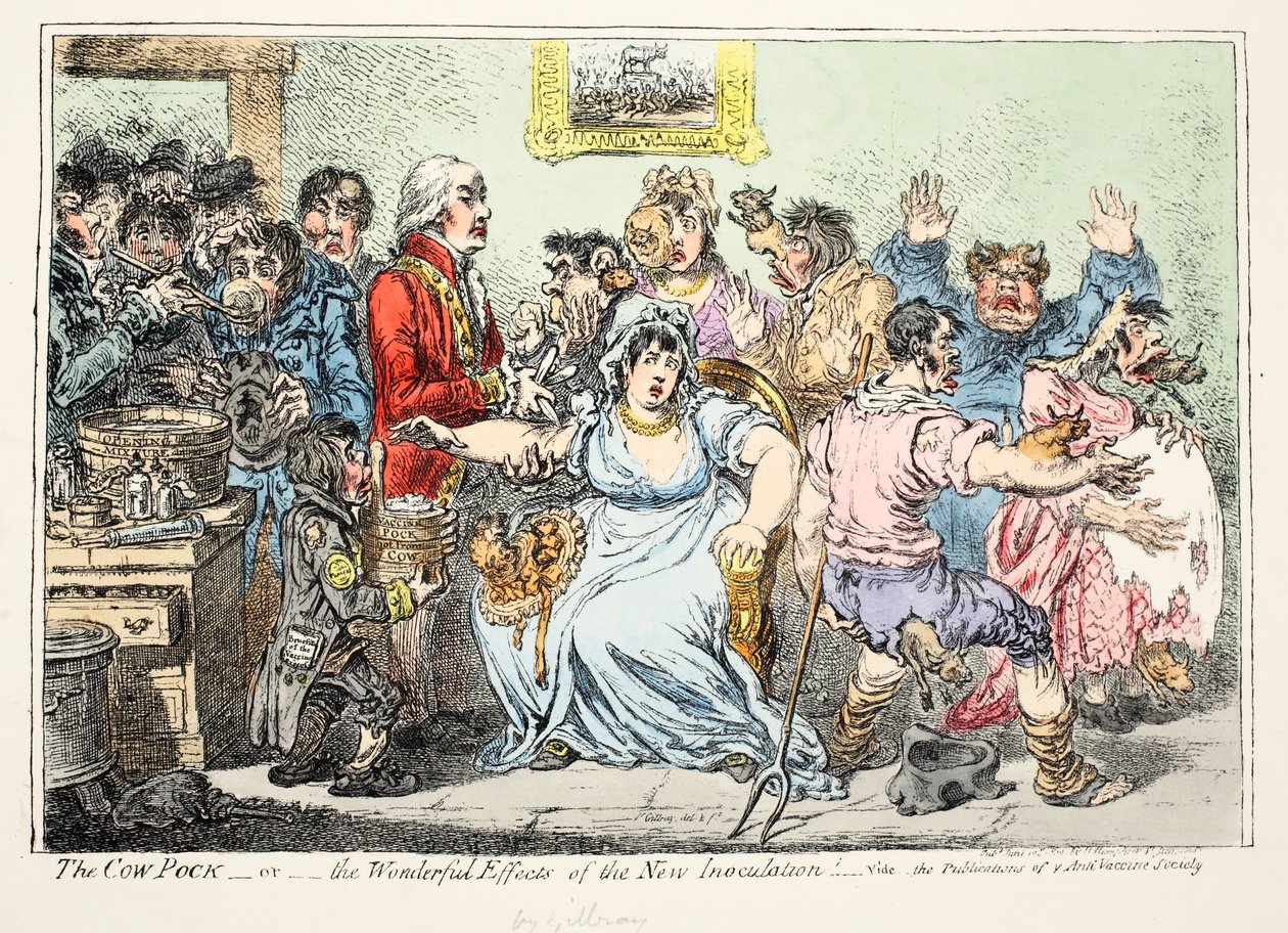 Cow Pock eli uuden rokotuksen upeat vaikutukset! Katso H. Humphreysin pubin rokotteenvastaisen seuran julkaisuja tekijältä James Gillray