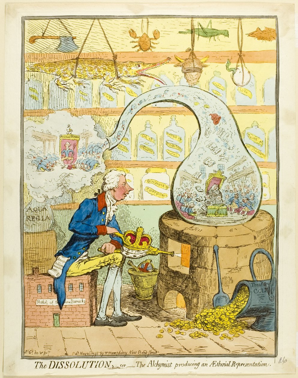 Dissoluutio; tai alkemisti, joka tuottaa aeteerisen esityksen. tekijältä James Gillray