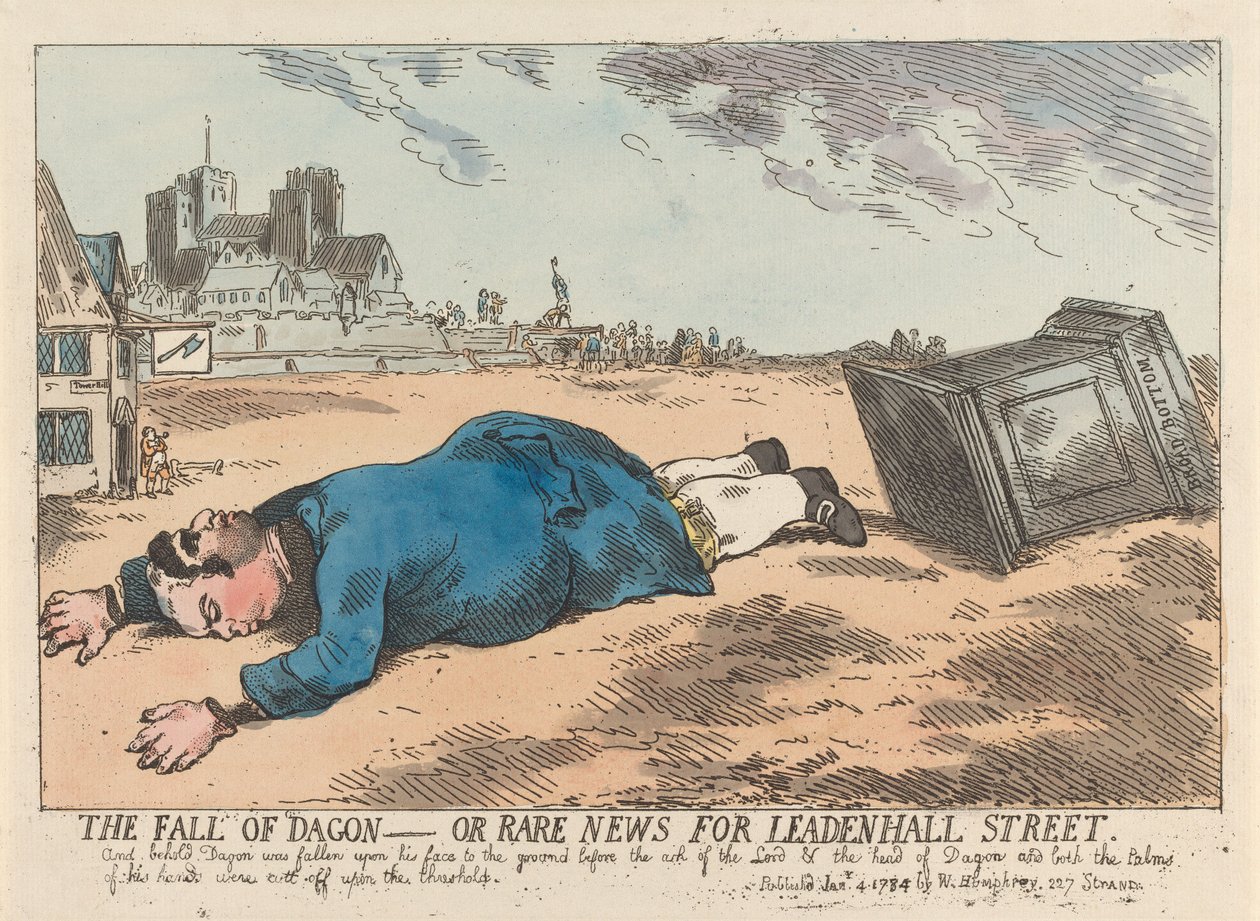 Dagonin kukistuminen - eli harvinaisia uutisia Leadenhall Streetille tekijältä James Gillray