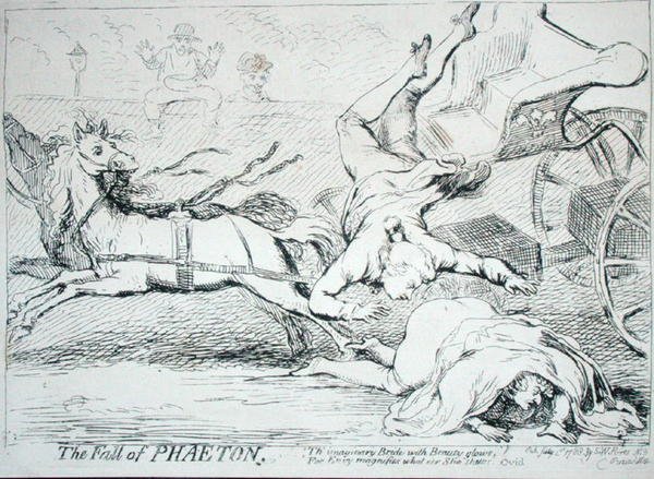 The Fall of Phaeton, julkaisija S.W. Fores vuonna 1788 (etsaus) tekijältä James Gillray