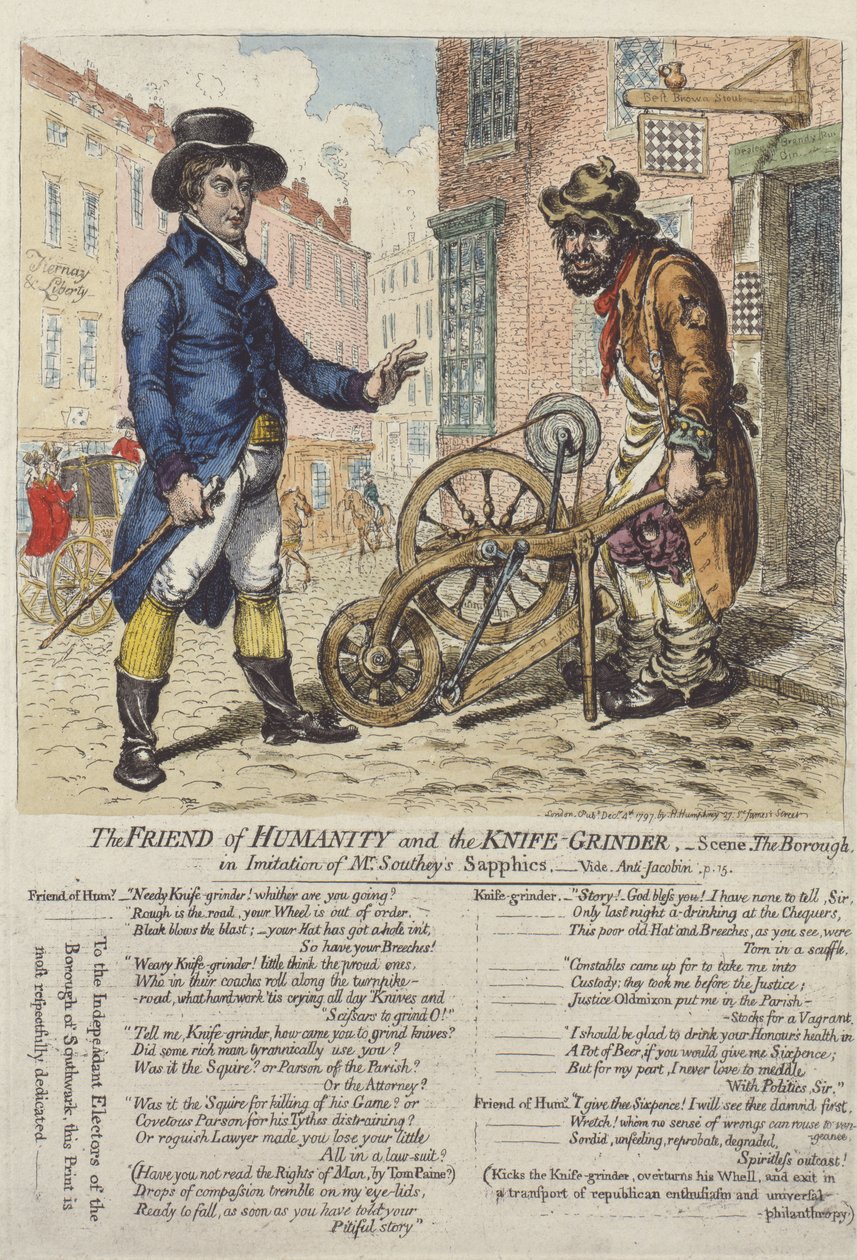 "Ihmiskunnan ystävä ja veitsimylly", 1797 tekijältä James Gillray