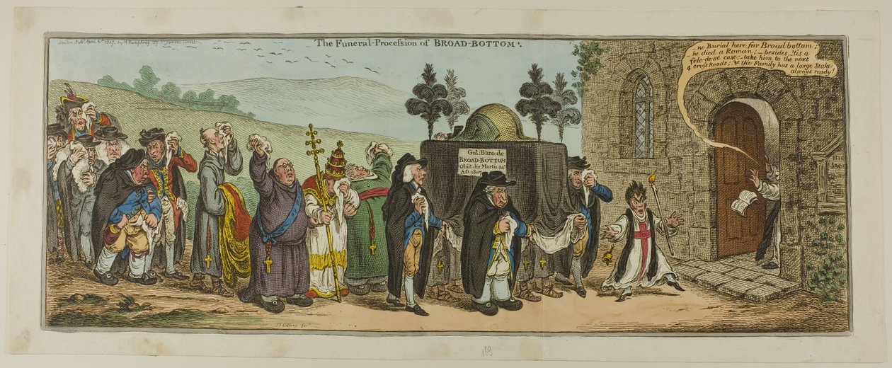 Broad-Bottomin hautajaiskulkue tekijältä James Gillray