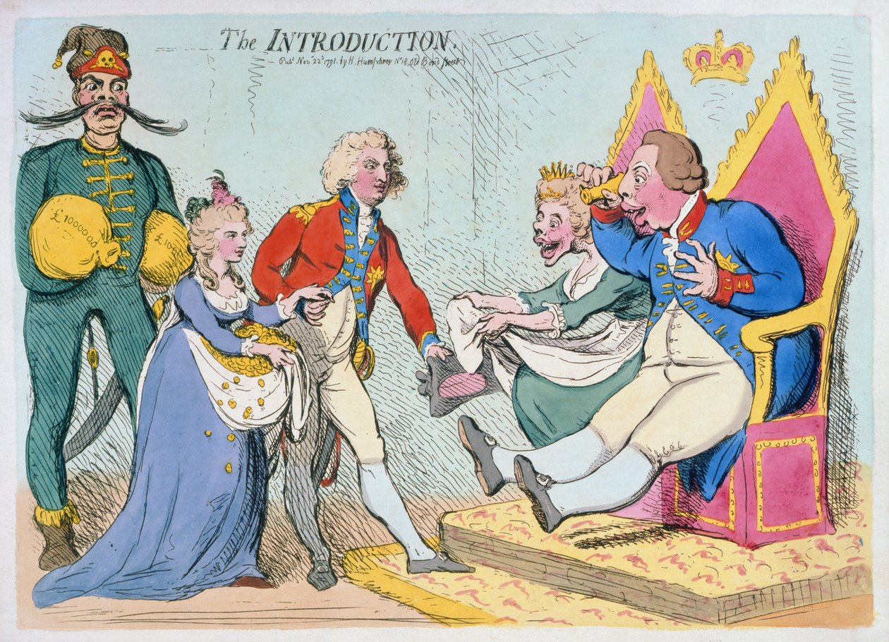 The Introduction, julkaisija Hannah Humphrey, 1791 (käsinvärinen etsaus) tekijältä James Gillray