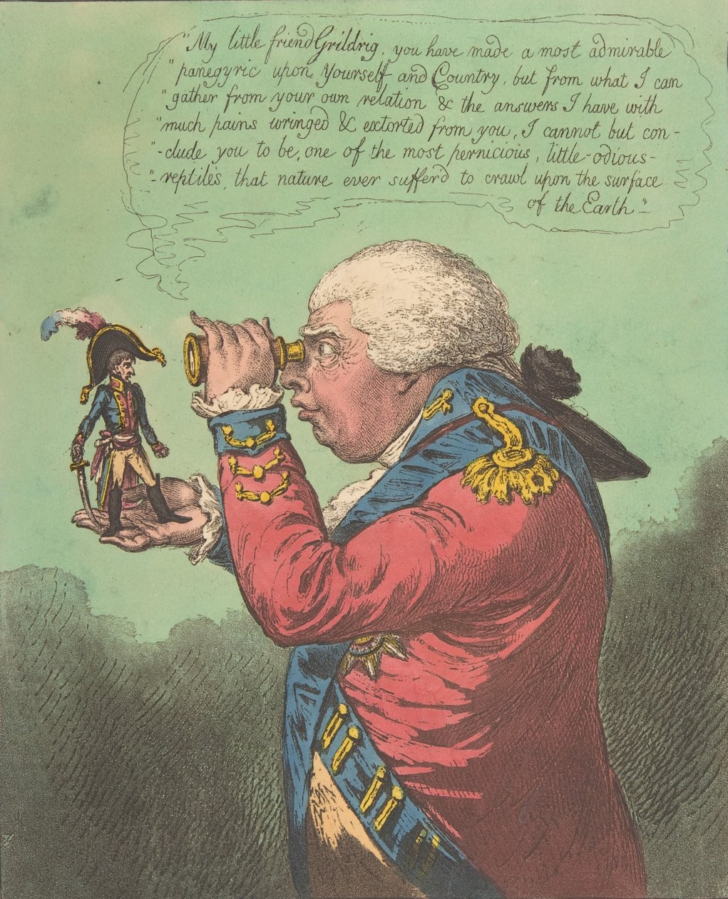 Brobdingnagin ja Gulliverin kuningas.-Video. Swiftin Gulliver: Matka Brobdingnagiin..., 26. kesäkuuta 1803. tekijältä James Gillray
