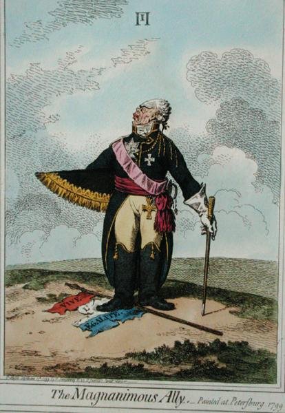 The Magnanimous Ally, julkaissut Hannah Humphrey vuonna 1799 (käsinvärinen etsaus) tekijältä James Gillray