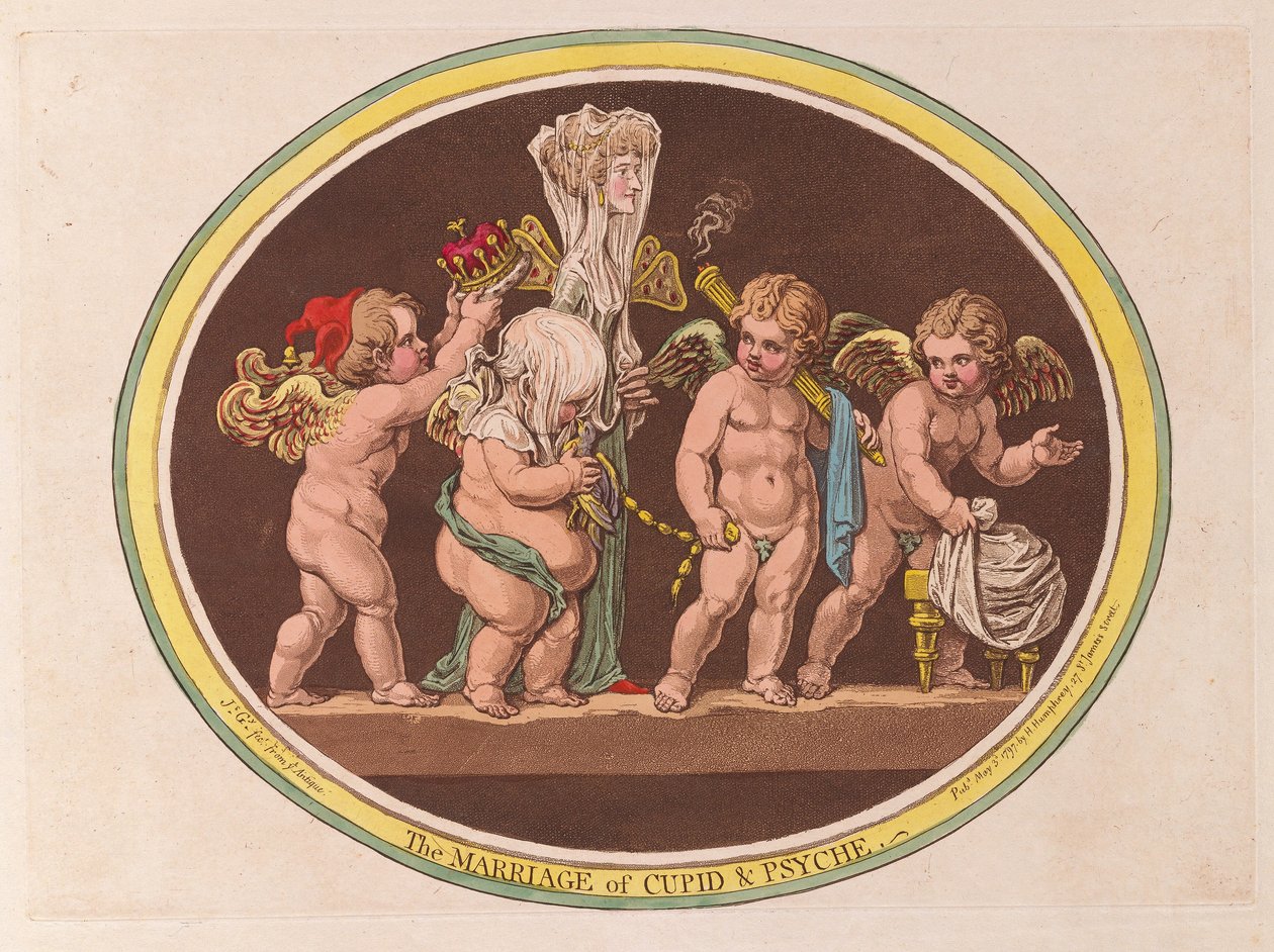 The Marriage of Cupid & Psyche, pub. 1797 (käsinvärinen kaiverrus) tekijältä James Gillray
