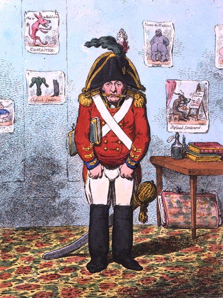 The Military Caricaturist, julkaissut Hannah Humphrey vuonna 1799 (käsinvärinen etsaus) tekijältä James Gillray
