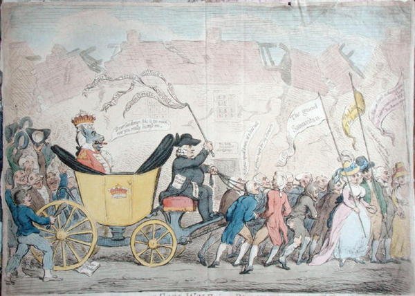The Pacific Entrance of Earl-Wolf into Blackhaven, julkaisija Hannah Humphrey vuonna 1792 (käsinvärinen etsaus) tekijältä James Gillray