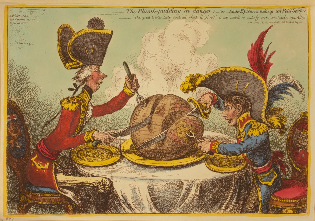 Plum Pudding in Danger tai State Epicures ottaa Petit Souper tekijältä James Gillray