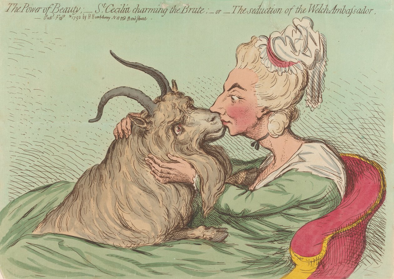 Kauneuden voima; - Pyhä Cecilia lumoaa raakalaisen; - eli - Walesilaisen lähettilään viettely (teoksesta: Karikatyyri, osa 2) tekijältä James Gillray