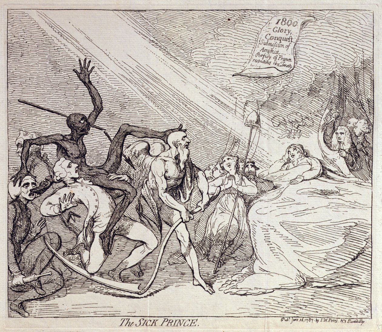 Sairas prinssi, julkaisija S.W. Fores vuonna 1787 (etsaus) tekijältä James Gillray
