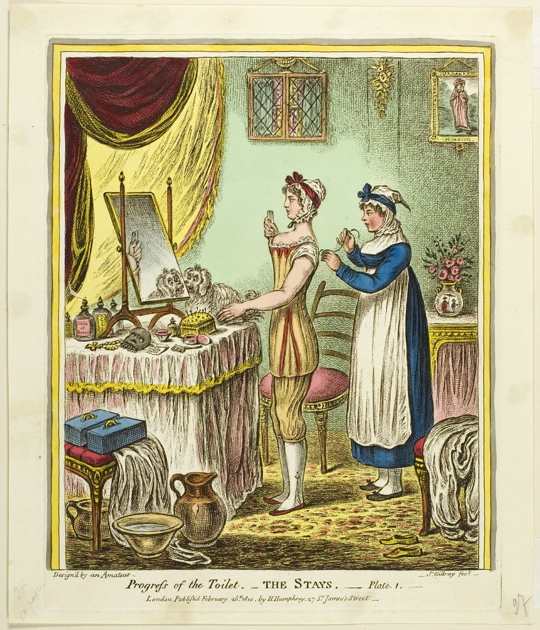 The Stays, levy yksi sarjasta Progress of the Toilet (WC:n edistyminen) tekijältä James Gillray
