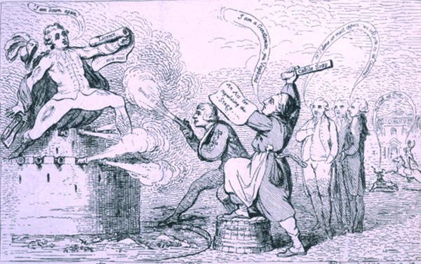 Theatrical War, julkaisija S.W. Fores vuonna 1787 (etsaus) tekijältä James Gillray