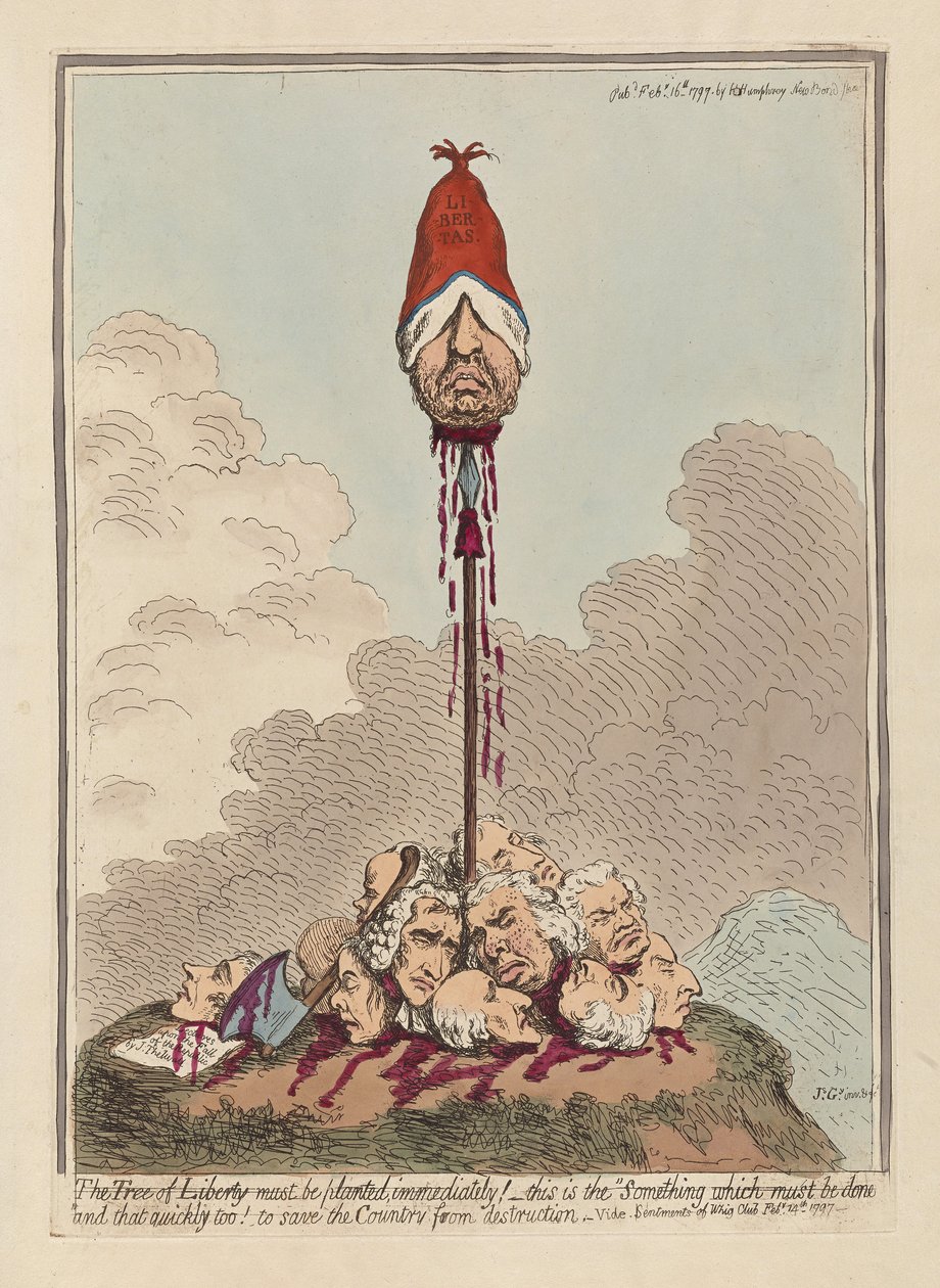 Vapauden puu on istutettava välittömästi, julkaistu 1797 (käsinvärinen kaiverrus) tekijältä James Gillray