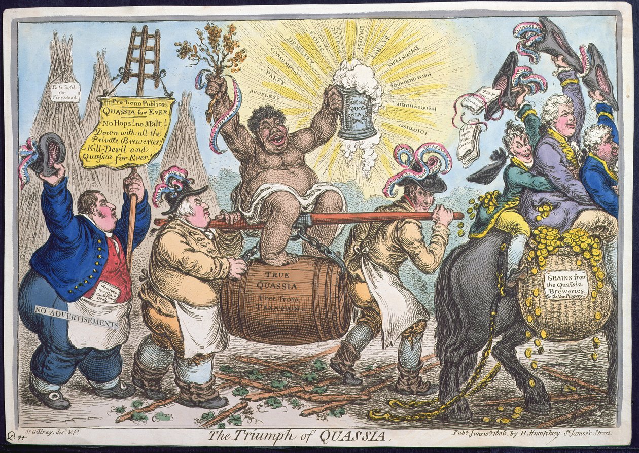 The Triumph of Quassia, julkaissut Hannah Humphrey vuonna 1806 (käsinvärinen etsaus) tekijältä James Gillray