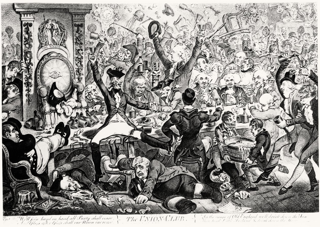 Union Club, 1801 (värikaiverrus) tekijältä James Gillray