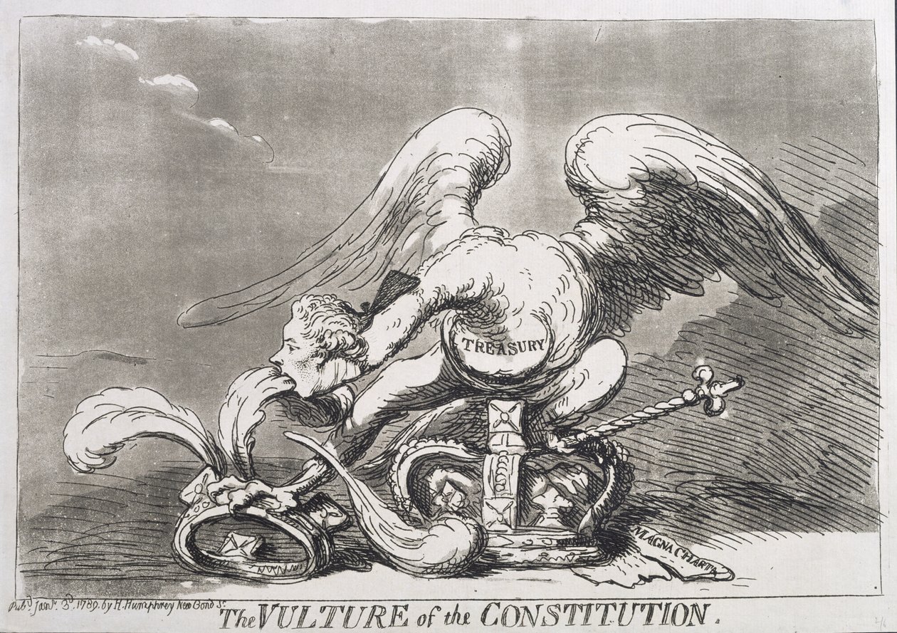 Hannah Humphreyn vuonna 1789 julkaisema The Vulture of the Constitution tekijältä James Gillray