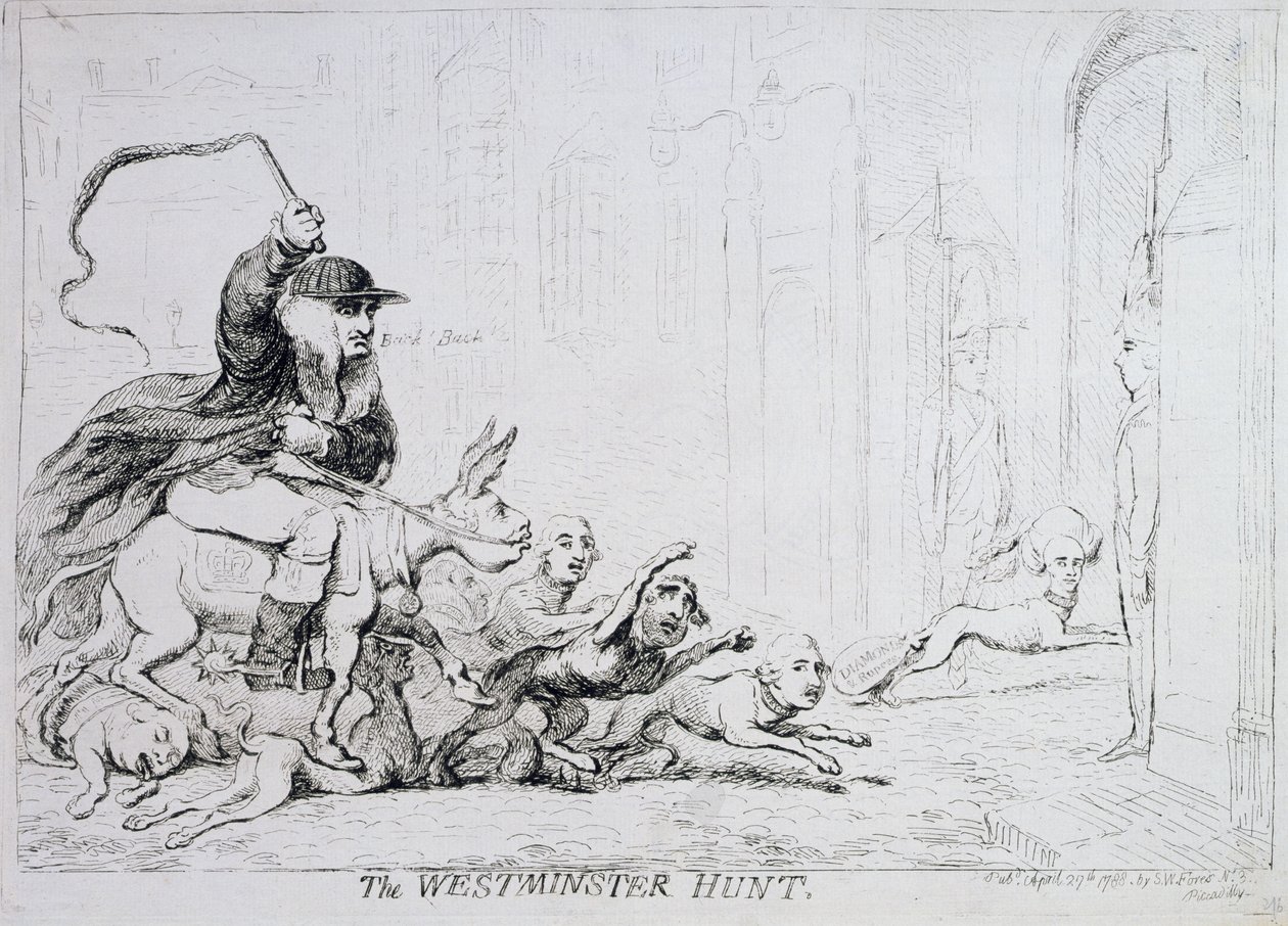 The Westminster Hunt, julkaissut 1788 (käsinvärinen etsaus) tekijältä James Gillray