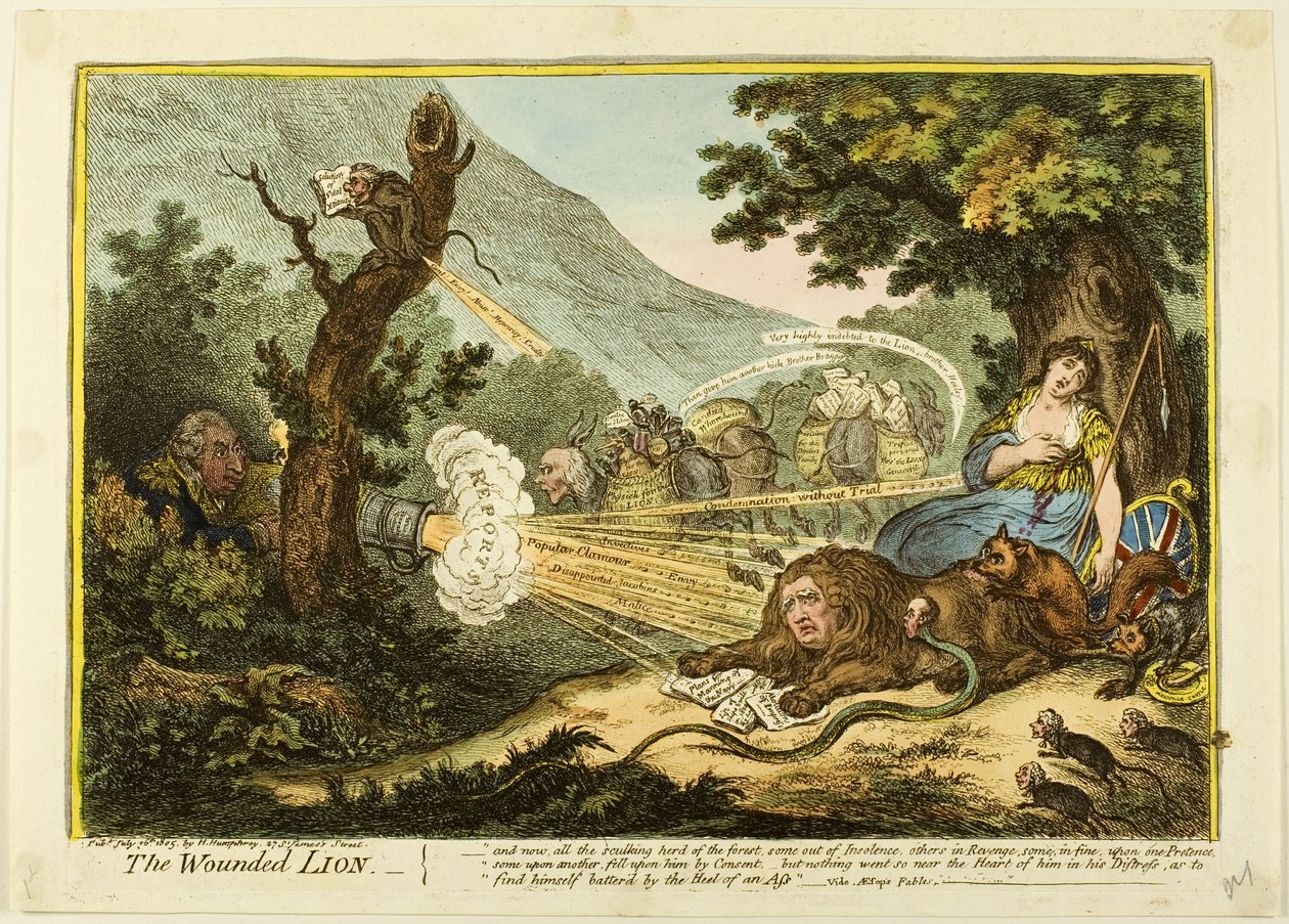 Haavoittunut leijona tekijältä James Gillray