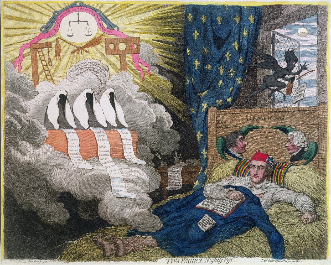 Tom Painen Nightly Pest, Hannah Humphreyn vuonna 1792 julkaisema (käsinvärinen etsaus) tekijältä James Gillray