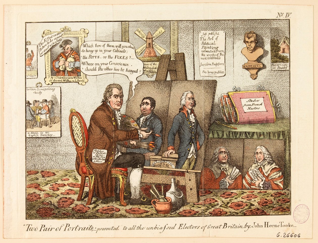 Kaksi muotokuvaparia: John Horne Tooken kaikille puolueettomille Ison-Britannian äänestäjille esittämät tekijältä James Gillray