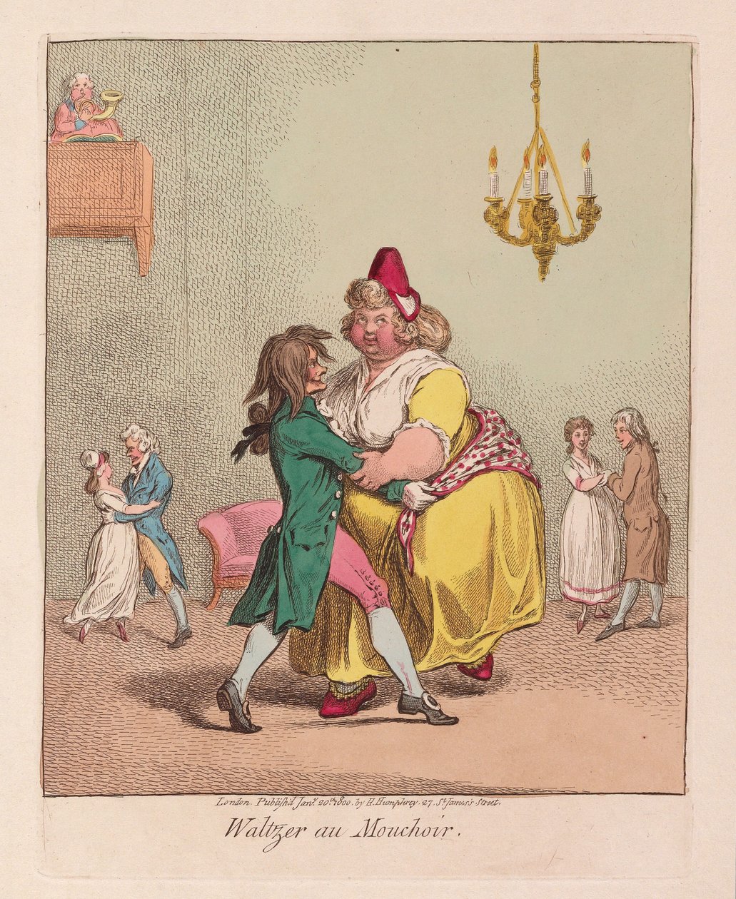 Waltzer au Mouchoir, pub. 1800 (käsinvärinen kaiverrus) tekijältä James Gillray