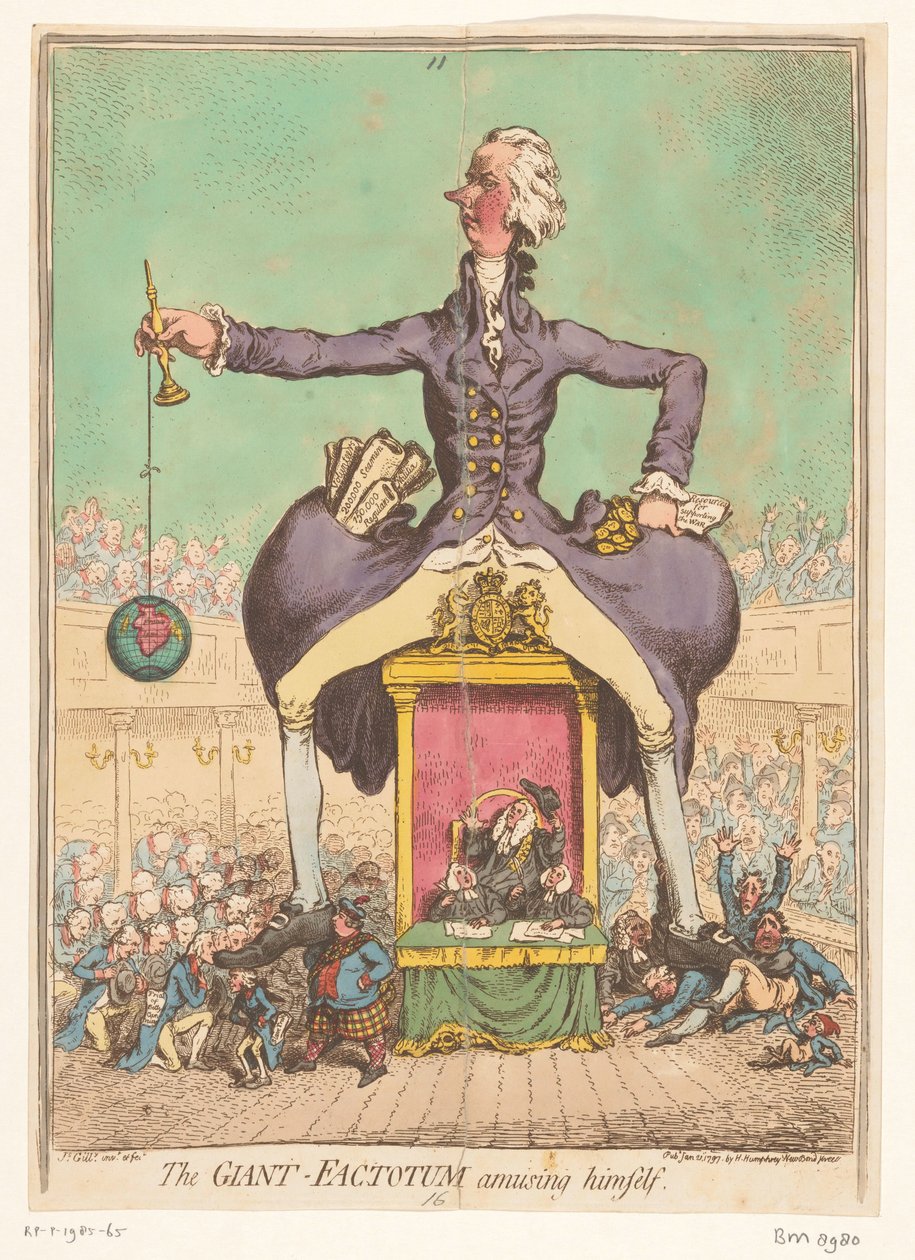 William Pitt pelaamassa parlamenttia, 1797 Giant Factotum huvittaa itseään tekijältä James Gillray