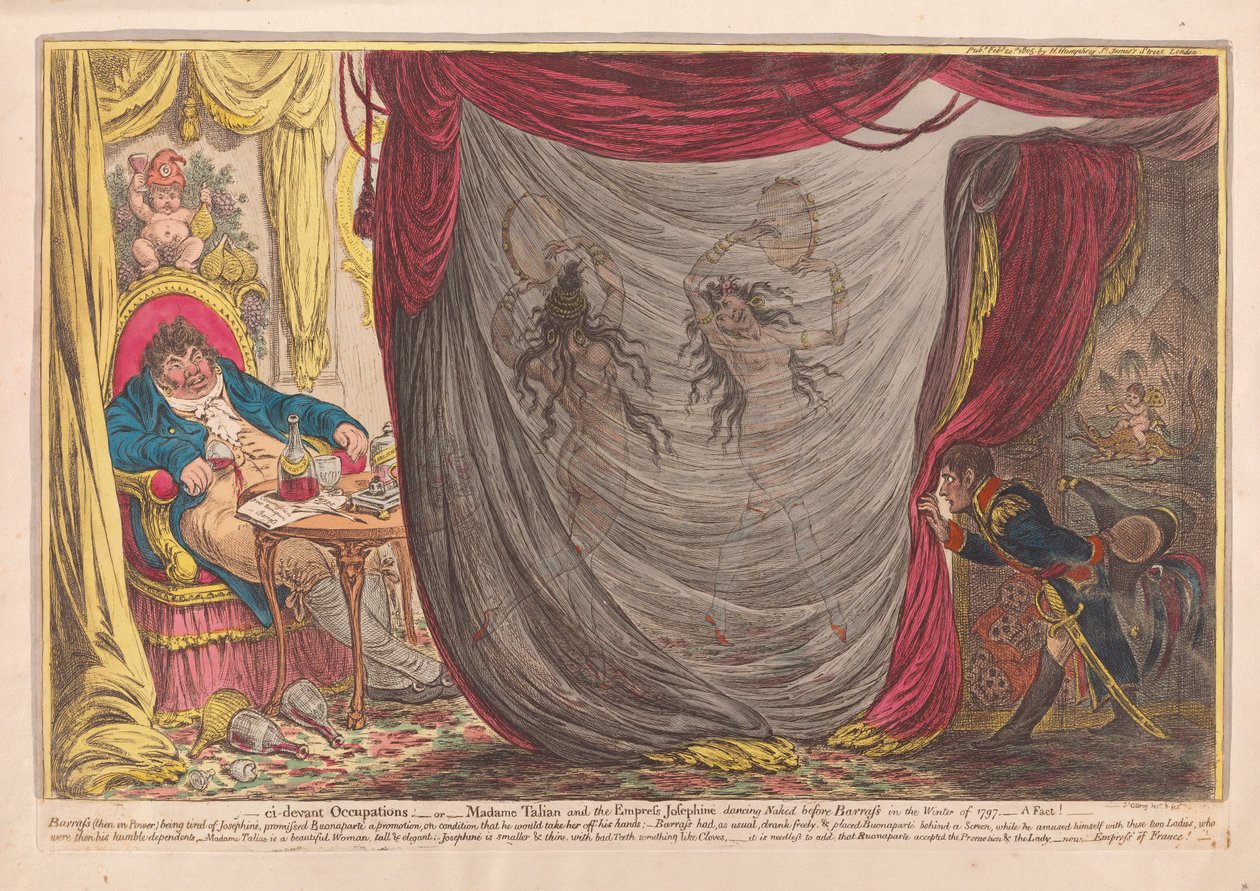__ ci devant Occupations tai Madam Talian ja keisarinna Josephine tanssivat alasti Barrassin edessä talvella 1797 - fakta!, pubi. 1805 (käsinvärinen kaiverrus) tekijältä James Gillray