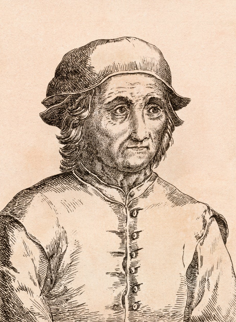 Hieronymus Bosch, kuvitus teoksesta "75 muotokuvia tunnetuista maalareista autenttisista alkuperäiskappaleista", julkaistu Lontoossa, 1817 tekijältä James Girtin