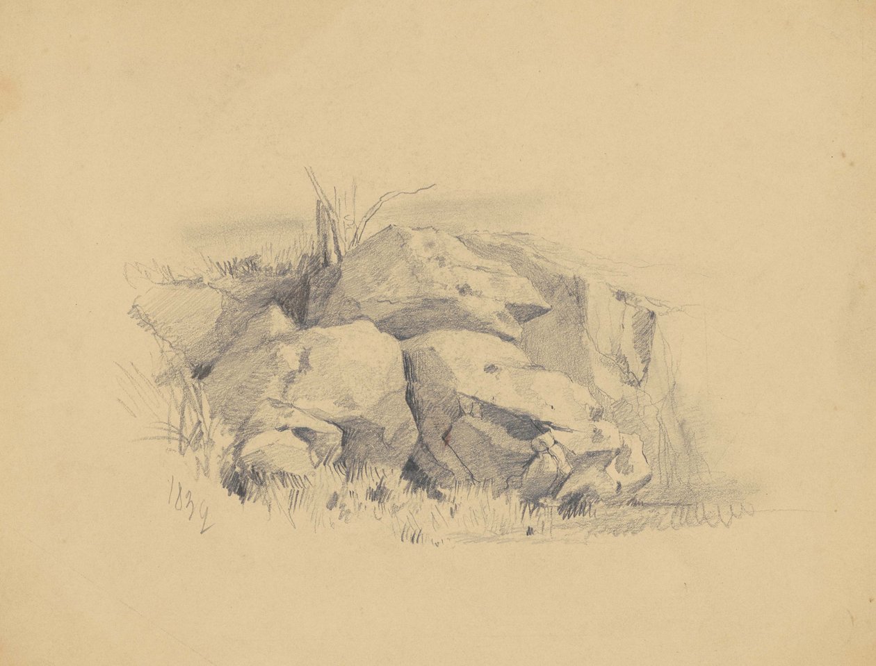 Rocks, 1839 (grafiitti kudospaperille) tekijältä James Goodwin Clonney