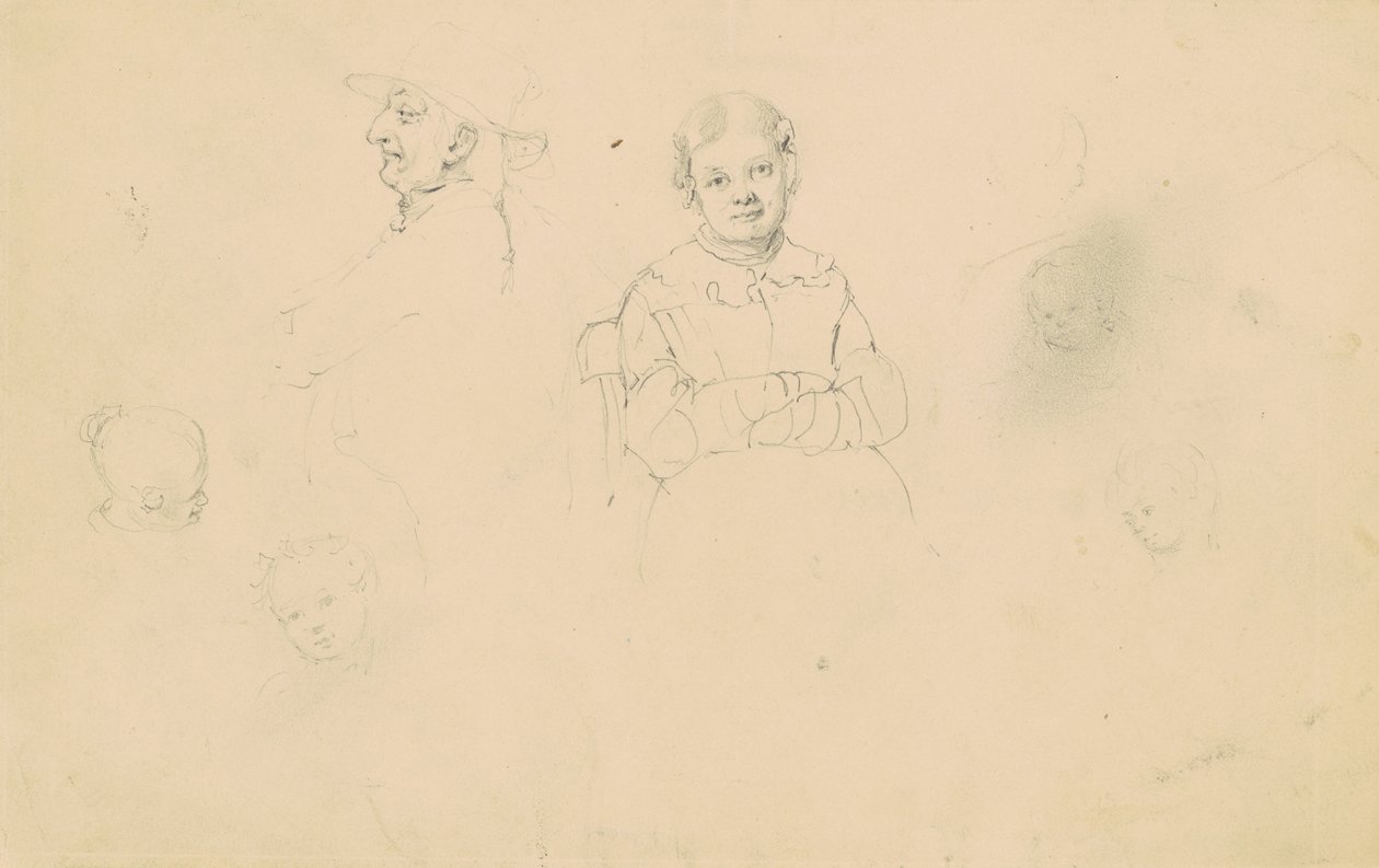 Hahmotutkimuksia, n.1836-43 (grafiitti vellapaperille) tekijältä James Goodwin Clonney