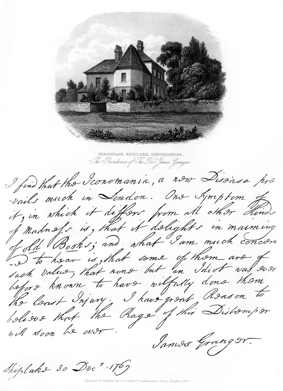 Kirje pastori James Grangerilta ja näkymä hänen asunnostaan Shiplakessa, 1769, 1840 tekijältä James Granger