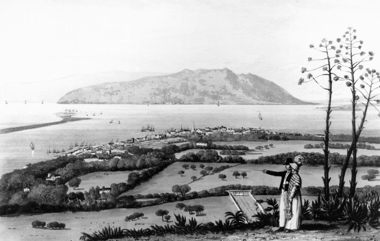 Kingston ja Port Royal, teoksesta "A Picturesque Tour of the Island of the Jamaica", kaivertanut Thomas Sutherland (litografia) tekijältä James Hakewill
