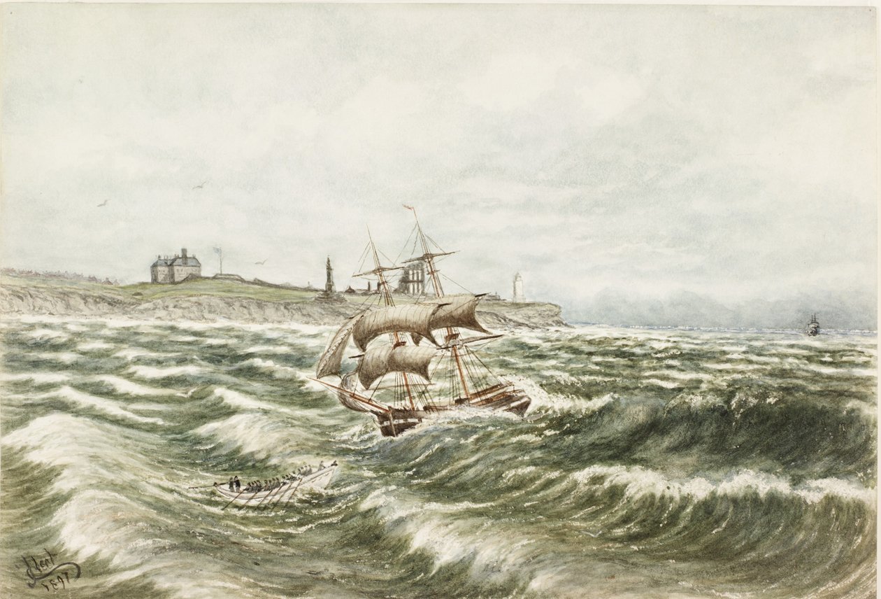 Rescue off Tynemouth (vesiväri ja vartaloväri paperilla) tekijältä James Henry Cleet