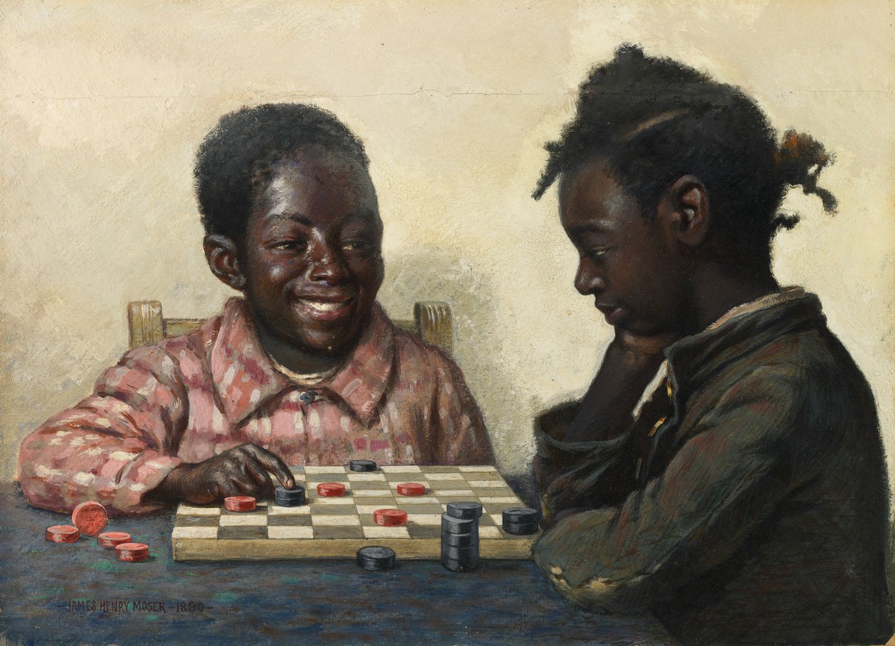 Nimetön Kaksi lasta pelaamassa tammi, 1800-luvun loppu - 1900-luvun alku. tekijältä James Henry Moser